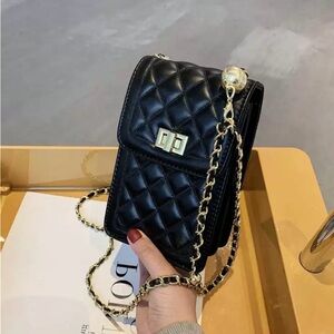 Black Faux Leather Chain Crossbody Bag